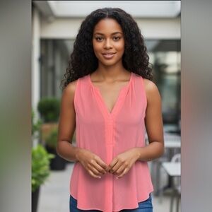 LUSH Coral Sleeveless Blouse V-Neck Flowy Top Women’s Size S